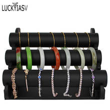 3-Tier Bangle Bracelet Display Holder T-Bar Stand Black PU Leather Jewelry Organizer Rack 2024 - купить недорого