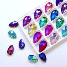 rhinestones craft sew Color AB teardrops are sewn on rhinestones, crystals are sewn on rhinestones, 2 holes DIY clothing making 2024 - buy cheap