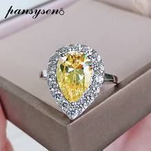 Pansysen anéis de moissanite simulados, novo anel 100% de prata 925, formato de pera, citrina, safira, para casamento, joias finas 2024 - compre barato