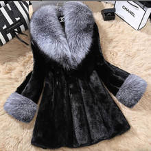 Faux fur coat oversize imitation mink fur long fox fur collar slim fit winter fur coat luxurious plush thick warm coat 2024 - buy cheap