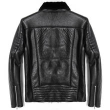 Free shipping.Mens plus size genuine leather jacket.motor biker sheep fur coat,winter warm 100% sheepskin jackets.soft shearling 2024 - buy cheap