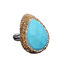 Бирюза, отороченная черными кольцами с макарузитом GG Jewelry, голубая Друза 2024 - купить недорого