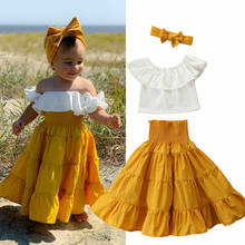2pcs Kid Baby Girl Clothes Sets 2-7Y Off Shoulder Crop Top Ruffle Tutu A-Line Skirts Headband Outfit Set Clothes 2024 - купить недорого