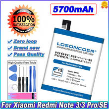 LOSONCOER 5700mAh BM46 Battery Use For Xiaomi Redmi Note 3 Battery Xiaomi redmi Note 3 pro Note 3 Prime 2024 - buy cheap