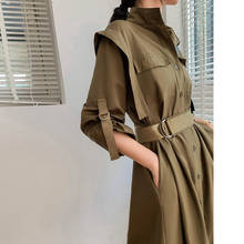 Женское длинное пальто с поясом, однотонная ветровка трапециевидной формы в Корейском стиле, верхняя одежда, осень 2020 2024 - купить недорого