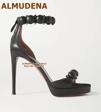 Sapatos pretos de couro fosco almudente, sandálias na plataforma com botões elegantes para o verão, tamanhos 47 2024 - compre barato