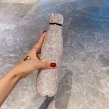 Brilhante copo de aço inoxidável strass frasco a vácuo miçangas garrafa de água quente feminina caneca térmica copo para garotas presentes 2024 - compre barato
