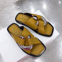 Zapatillas de piel auténtica para mujer, sandalias con hebilla de Metal, tacón plano, informales, chanclas para exteriores 2024 - compra barato