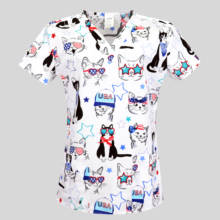 XXS-5XL Women Scrub Top With V-Neck 100% Cotton Print Scrub Uniforms Nurse Scrub Tops For Women 2024 - buy cheap