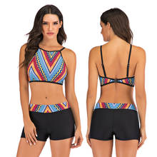 Maiô feminino, gola alta, top curto, conjunto biquíni, duas peças, traje de banho, estampado, tankini 2024 - compre barato