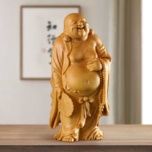 CCZHIDAO-escultura china de boj, buda feliz, Buda de 12/18CM, dios de la risa con ventilador, Buda, Maitreya, monje sólido 2024 - compra barato
