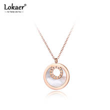 Lokaer mosaico strass gargantilhas de aço inoxidável colares lua forma concha com círculo rosa ouro feminino pingente colar n19044 2024 - compre barato