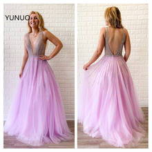Yunuo-vestido longo com decote em v, festa, baile, formal, tule, linha 2024 - compre barato