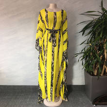 Siskakia Indie Folk Chiffon Long Dress Loose O Neck Bat Sleeve Belt Digital Print Comfortable Cool Gown Dress Summer 2020 Yellow 2024 - buy cheap