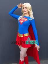 Custom Made Tights Two Pieces Leotard Sexy Spandex Jumpsuit For Halloween Party Supergirl Cosplay Costume with Cape 2024 - buy cheap