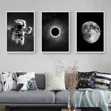 Pintura em tela preto e branco, astronauta e lua, arte caseira, suspensão, parede, estilo espaço para sala de estar, crianças 2024 - compre barato