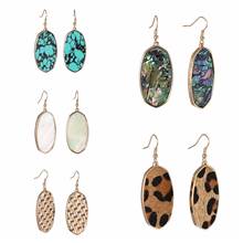 Fashion Oval  Abalone Shell Paper Leopard Weave Print  Earrings Gold Color Dangle Brincos Pendientes Brand Jewelry Women 2024 - buy cheap