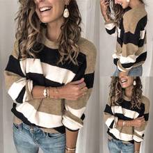 2020 Women Fall Casual Long Sleeve Pullover O Neck Color Block Loose Knitted Sweater Women's Clothing свитер женский pull femme 2024 - купить недорого