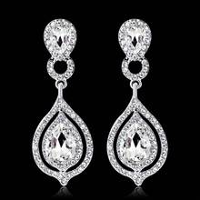 skysuk Fashion Crystal Wedding Drop Earrings for Women Silver Color Bridal Dangle Earrings Brides Gifts Birthday Party Jewelry 2024 - buy cheap