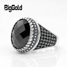 925 Sterling Silver Men Ring Pave Setting Black Cubic Zircon Stones Ring Thai Silver Vintage Turkish Jewelry for Male Female 2024 - buy cheap