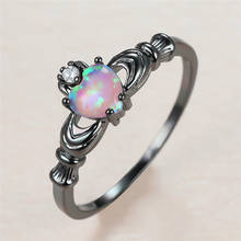 Purple Fire Opal Stone Ring Cute Heart Claddagh Rings For Women Engagement Jewelry Vintage Fashion Black Gold Wedding Ring Gift 2024 - buy cheap