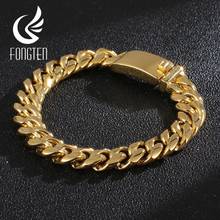 Fongten-pulsera de eslabones cubanos para hombre, Color dorado/Negro/plateado, Punk, Hippie, pulseras personalizadas, joyería 2024 - compra barato