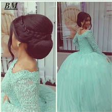 BM Vintage Mint Green Quinceanera Dresses For 15 Years Scoop Neck Appliques Lace Ball Gown Cheap Quinceanera Prom Gowns BM393 2024 - buy cheap