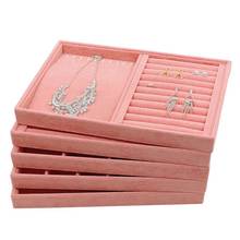 Caja de joyería rosa, organizador de exhibición de anillos, bandeja, soporte para collar, pendientes, brazalete, escaparate de almacenamiento, soporte de joyería 2024 - compra barato