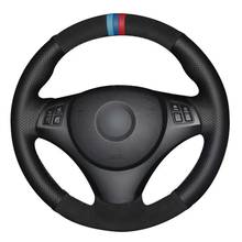 Mão costurado volante do carro capa de couro preto genuíno camurça preta para bmw e90 320i 325i 330i 335i e87 120i 130i 120d 2024 - compre barato