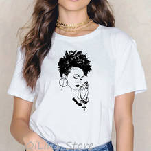 Camiseta estampa de desenho feminina, camiseta harajuku melanina preta para mulheres, camisa branca de hip hop para mulheres, roupas coreanas 2024 - compre barato