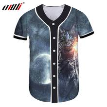 Ujwi masculino camisa de beisebol ajuste fino engraçado camisa 3d impressão céu estrelado astronauta gato hip hop mais tamanho 6xl vestuário 2024 - compre barato