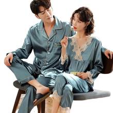 Conjunto de Pijama de satén de seda para mujer, ropa de dormir para pareja, traje de dormir de dos piezas, de talla grande 2024 - compra barato