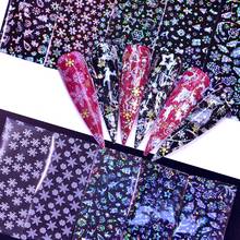 YZWLE 10 шт. Рождественский узор для ногтей Наклейка 3D Снежинка звезда лазерный блеск Рождественская переводная Фольга для ногтевого дизайна 2024 - купить недорого
