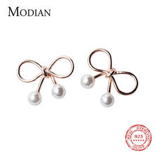 Modian Rose Gold Color Fashion Bowknot Pearl Stud Earrings For Women Real 925 Sterling Silver Charm Tiny Cute Exquisite Jewelry 2024 - buy cheap