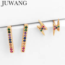 Women's Gold CZ Rainbow Lightning Stud Earring Colorful Crystal Earrings Aretes De Moda Huggie Jewelry Gift 2024 - buy cheap