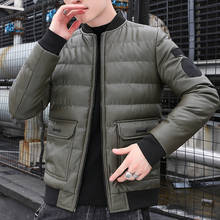 Hcxy casaco de algodão masculino, casaco curto lavado masculino de couro pu, jaqueta masculina de inverno com gancho quente 2024 - compre barato