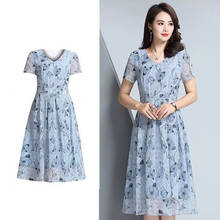 30# A-Line Dress Women Casual Floral Printed Dress V-Neck Short Sleeve Dresses Midi Dress платье женское vestidos 2024 - buy cheap
