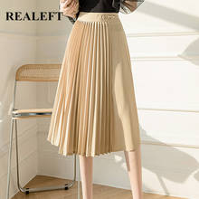Realeft saia plissada feminina, nova saia elegante plissada de cintura alta coberta pelo design, comprimento médio, uma linha, 2021 2024 - compre barato
