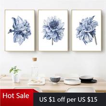Canvas Painting Farmhouse Bedroom Wall Decor Flower Art Posters and Prints Navy Blue Wall Art Pictures Room Decor 2024 - buy cheap