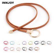 High Quality Woman Dresses Thin Weave Belt Female Simple Leather Braided Gold O Ring Buckle Belt Women Waistband Ceinture Femme 2024 - buy cheap