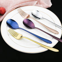 Korean spoon fork 304 stainless steel long handle spoon Western tableware spoon fork set spoon adult spoon dinnerware set 2024 - buy cheap