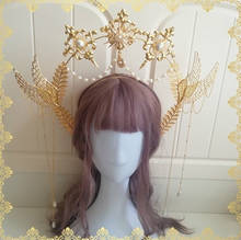 Lolita hand-made tea party flower marriage virgin halo crown headdress pearl chain sun wings chain style retro exaggeration 2024 - buy cheap