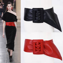 Trendy Sheepskin Wide Black Leather Belt Ladies Fashion Elegant Dress Belts For Woman PU Vintage Women Belt Waistband Girdle 2024 - buy cheap