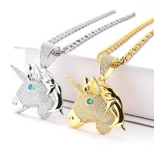 New Hip Hop Jewelry Cute Unicorn Pendant Necklace Micro Pave Cubic Zirconia Agate Eye hip hop pendant for men and women 2024 - buy cheap