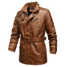 Jaqueta de couro motociclista masculina, casaco longo de couro pu grosso 6xl 2024 - compre barato