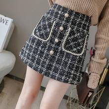 Tweed Skirts Women Autumn Winter Button Mini Pencil Skirts Plaid Wool Skirts Korean High Waist Elegant Tweed Skirt Lady G1875 2024 - buy cheap