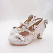 Lolita-zapatos de tacón alto para niñas, joyas con diseño de lazo, lolita, zapatos japoneses de lolita dulce, kawaii, fiesta de té, zapatos de princesa kawaii, cos 2024 - compra barato