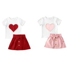 pudcoco Kids Fashion Summer Lovely Party Casual Outfits Pearl T-shirt Tops+Skirt  2PCS Outfits With Heart Pattern Baby Girl 1-5Y 2024 - buy cheap