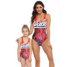 Mãe menina banho mamãe e eu combinando um pedaço maiô beach wear família moda menina imprimir desportivo monokini maiô 2024 - compre barato
