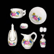 Accesorios en miniatura de 8 piezas para casa de muñecas, Mini traje de baño de porcelana pintada, modelo de simulación de juguete para Decoración de casa de muñecas, 1/12 2024 - compra barato